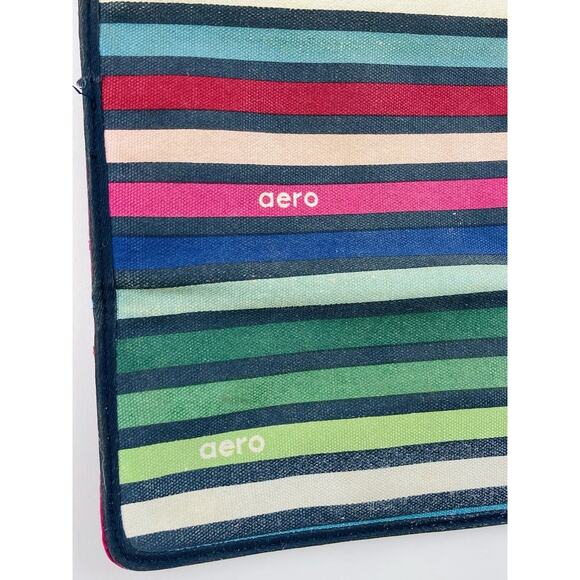 Aeropostale Canvas Striped Trifold Snap Closure Wallet Vintage Green Magenta Wom - Picture 3 of 7